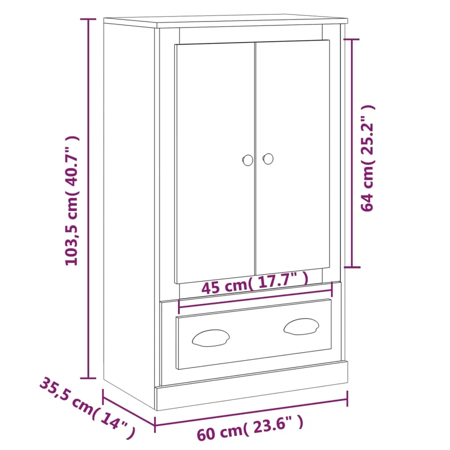 Buffet haut gris béton 60x35,5x103,5 cm bois d'ingénierie - 10