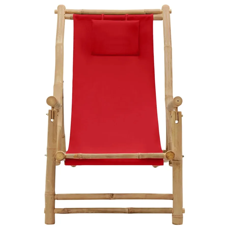 Chaise de terrasse Bambou et toile Rouge - 2