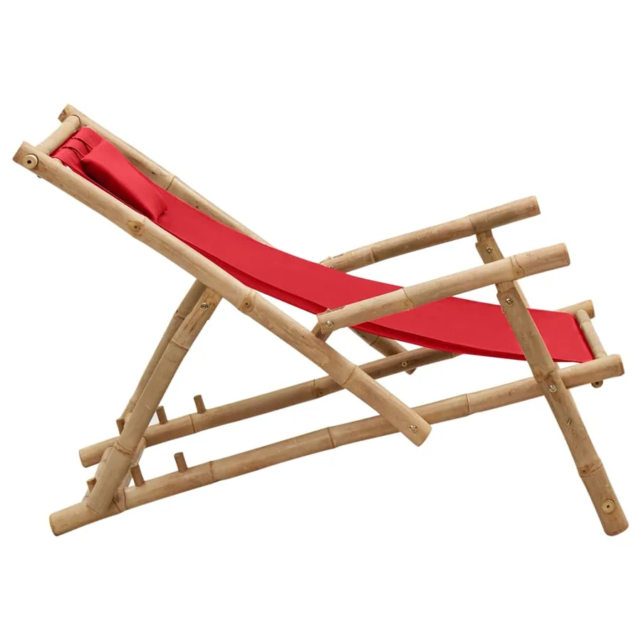 Chaise de terrasse Bambou et toile Rouge - 4