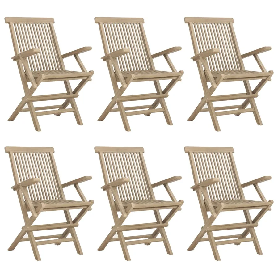 Chaises de jardin pliantes lot de 6 gris 56x61x89 cm bois teck - 2