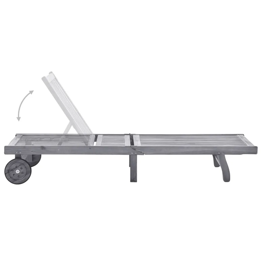 Chaise longue de jardin avec coussin Gris Bois d'acacia solide - 3