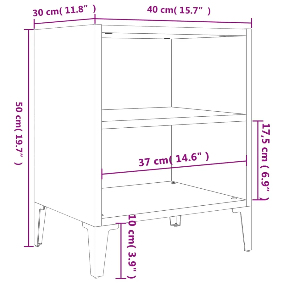 Table de chevet avec pieds en métal blanc 40x30x50 cm - 6
