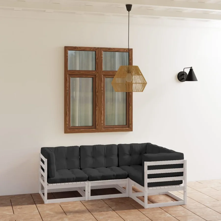Salon de jardin 4 pcs avec coussins Bois de pin massif