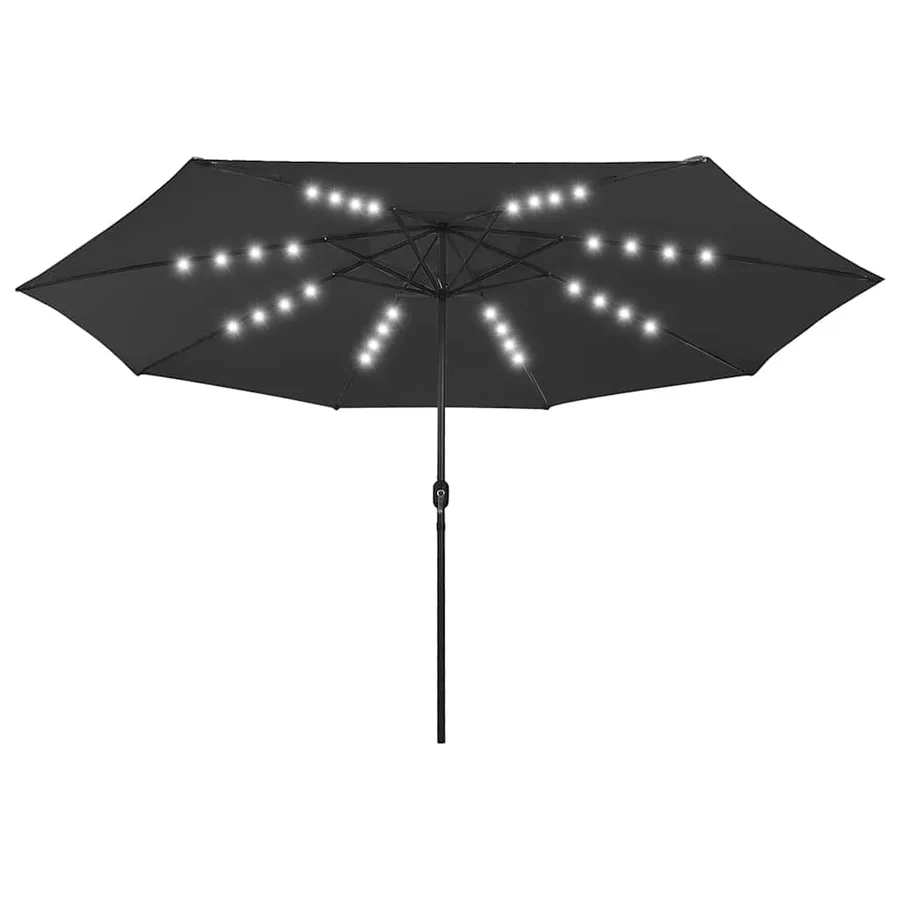 Parasol de jardin avec lumières LED et mât en métal 400 cm noir - 2