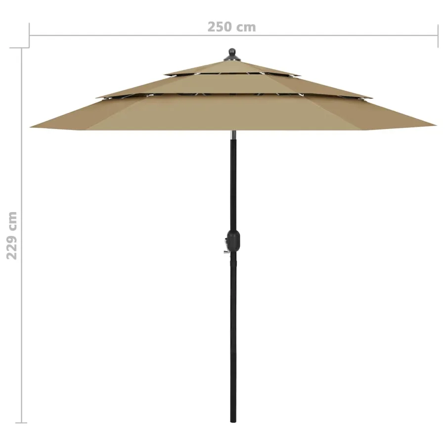 Parasol de jardin à 3 niveaux avec mât en aluminium taupe 2,5 m - 8