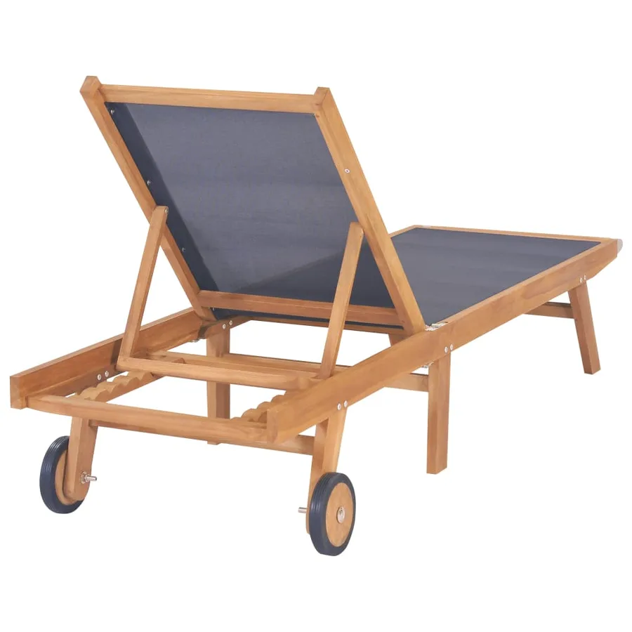 Chaises longues pliables et roulettes lot de 2 Teck textilène - 5