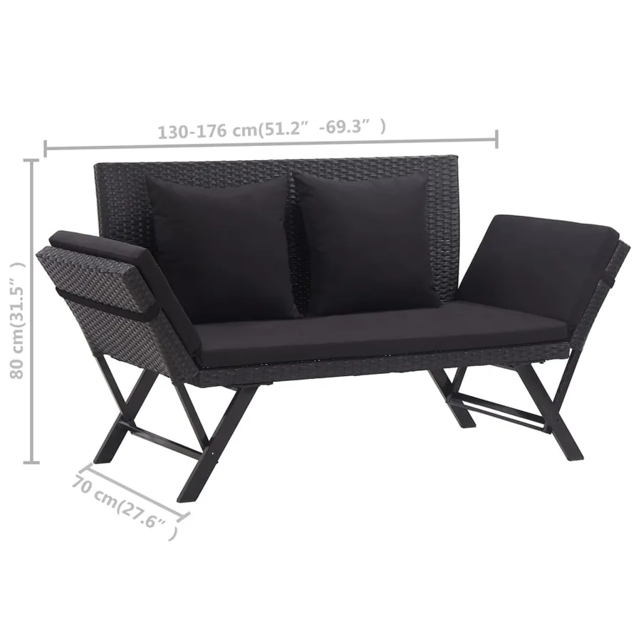 Banc de jardin avec coussins 176 cm Noir Résine tressée - 10