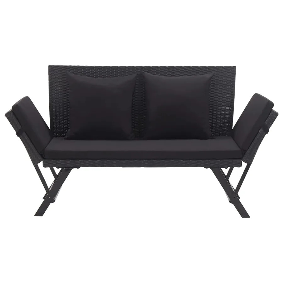 Banc de jardin avec coussins 176 cm Noir Résine tressée - 2
