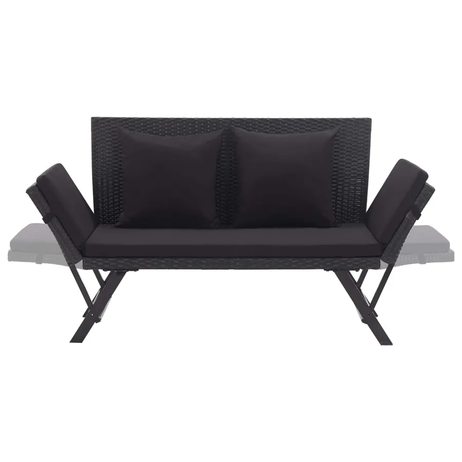 Banc de jardin avec coussins 176 cm Noir Résine tressée - 5