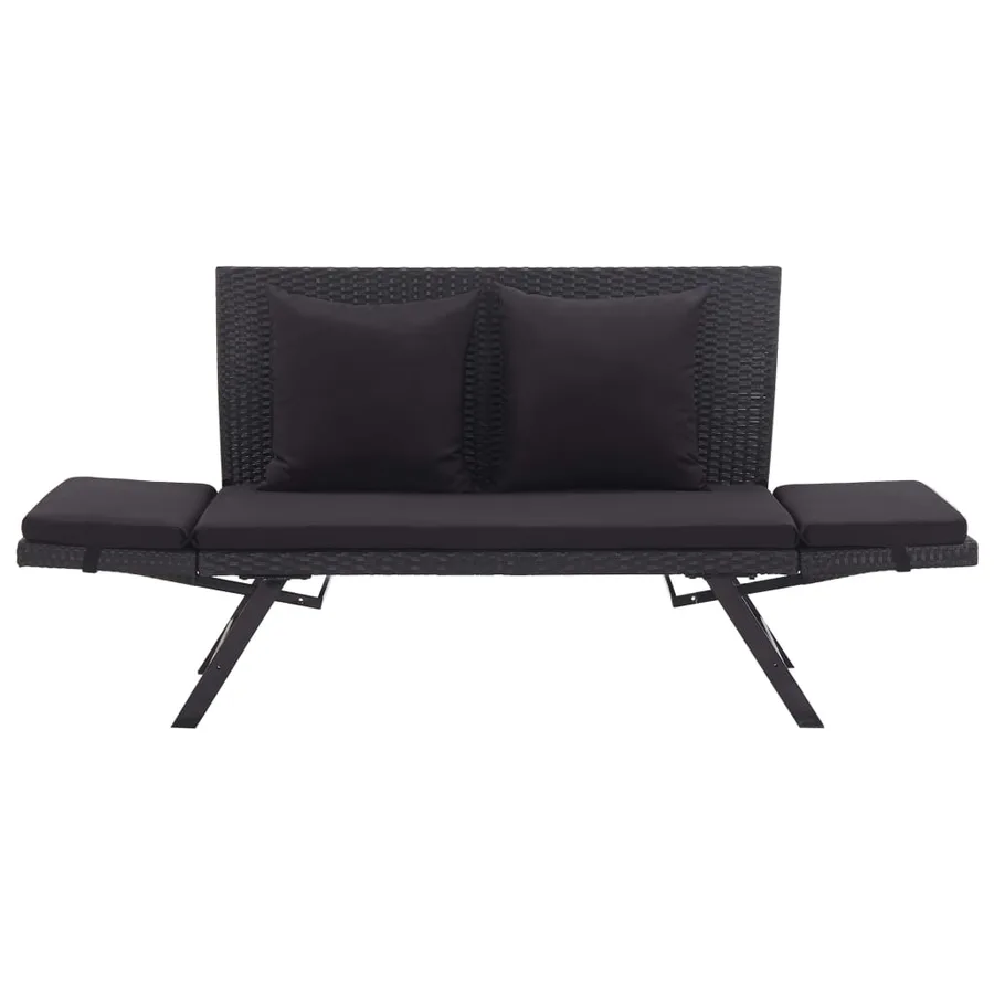 Banc de jardin avec coussins 176 cm Noir Résine tressée - 6