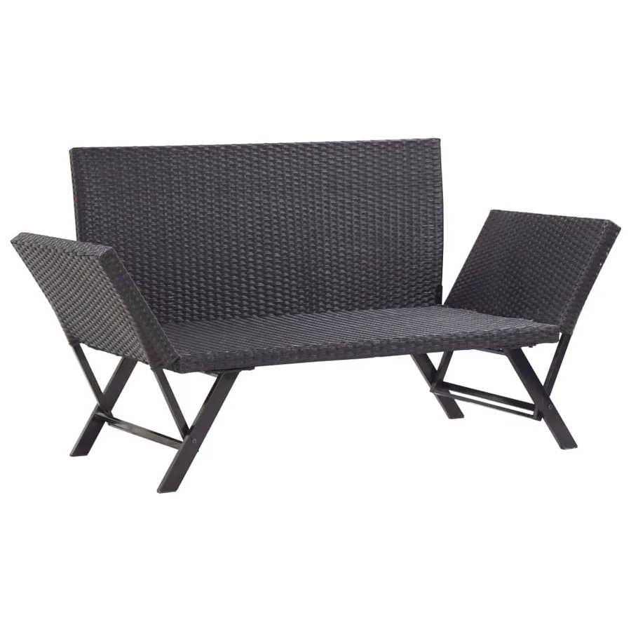Banc de jardin avec coussins 176 cm Noir Résine tressée - 7