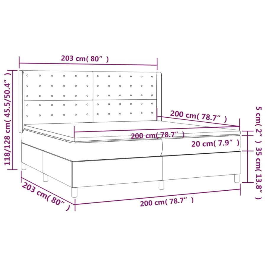 Sommier à lattes de lit avec matelas Gris clair 200x200cm Tissu - 7