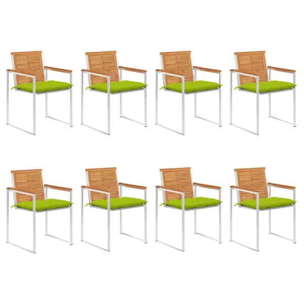 Chaises de jardin lot de 8 avec coussins Bois d'acacia solide