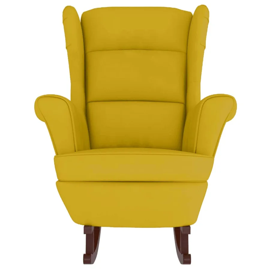 Fauteuil à bascule à oreilles en velours jaune bois massif - 5
