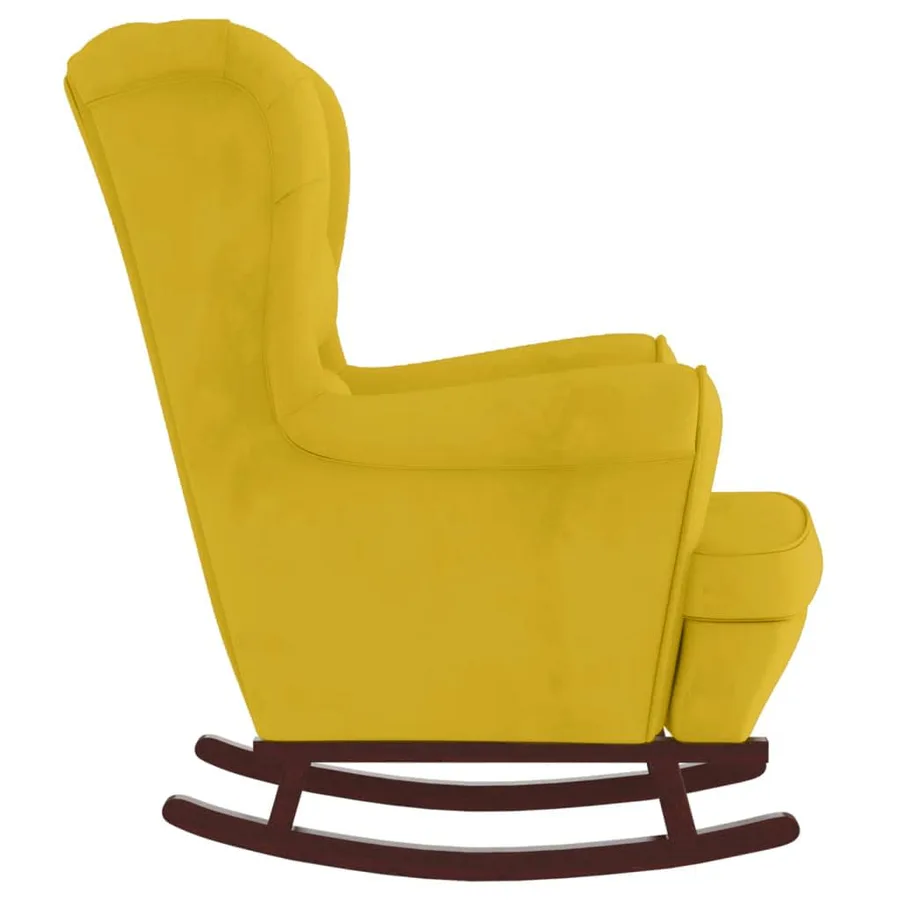 Fauteuil à bascule à oreilles en velours jaune bois massif - 6