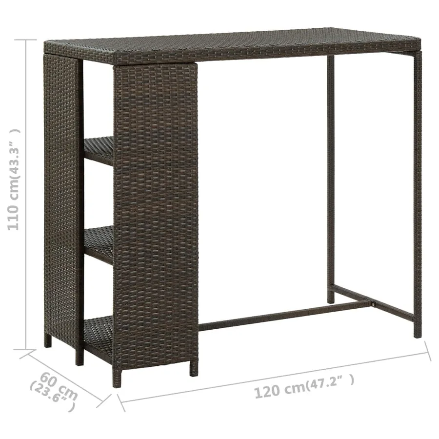 Table de bar avec rangement Marron 120x60x110 cm Résine tressée - 7