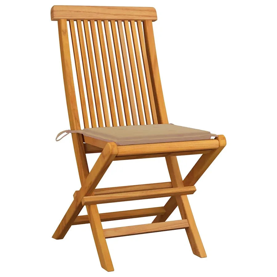 Chaises de jardin et coussins beige lot de 8 Bois teck massif - 2