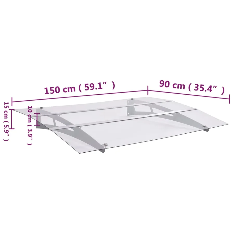 Auvent de porte argent et transparent 150x90 cm PET - 6