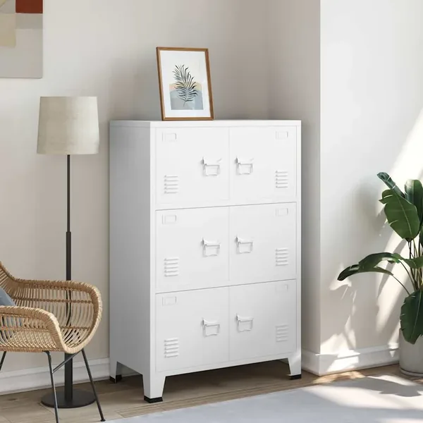 Coffre de rangement industriel Blanc 75x40x115 cm Métal