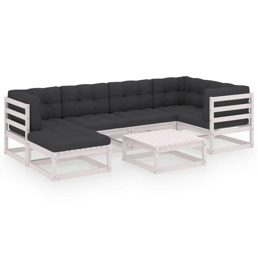 Salon de jardin 7 pcs avec coussins Bois de pin massif - 2