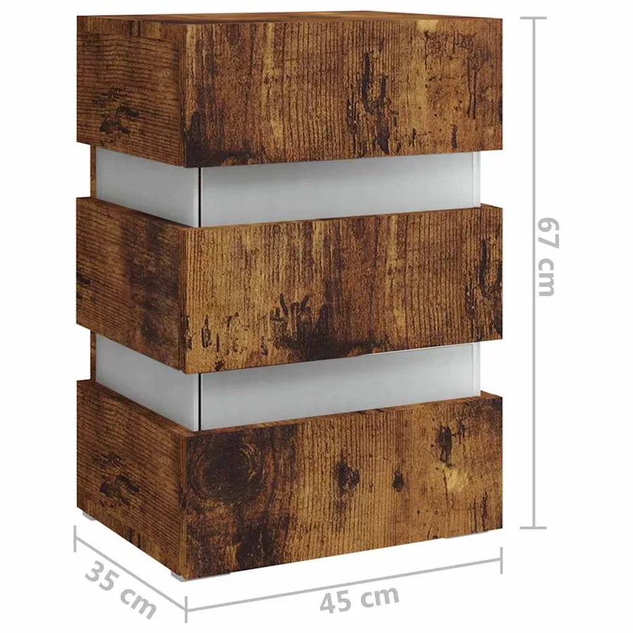 Table de chevet à LED chêne fumé 45x35x67 cm bois d'ingénierie - 8