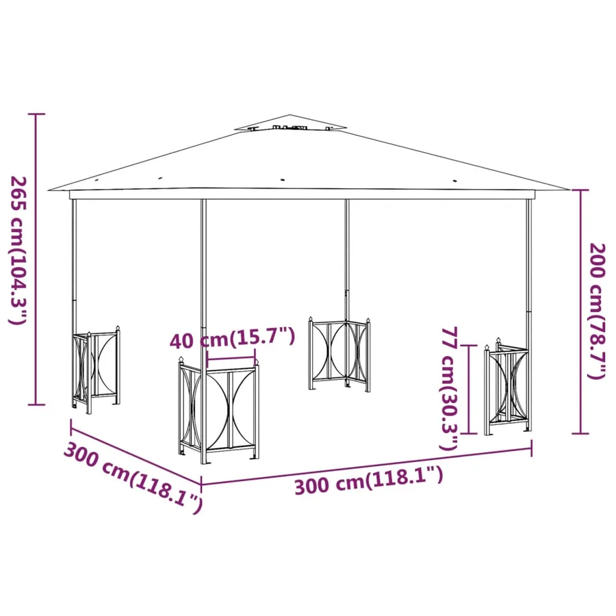 Tonnelle avec parois et toit double 3x3 m Anthracite - 6