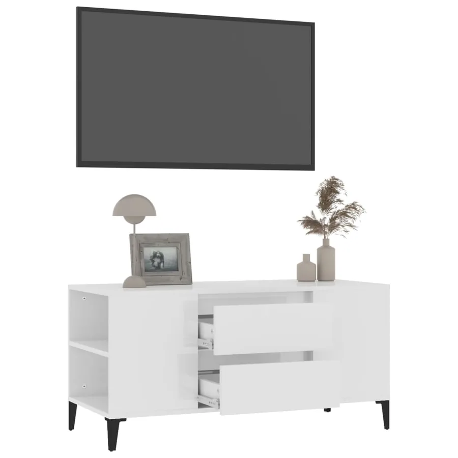 Meuble TV Blanc brillant 102x44,5x50 cm Bois d'ingénierie - 5