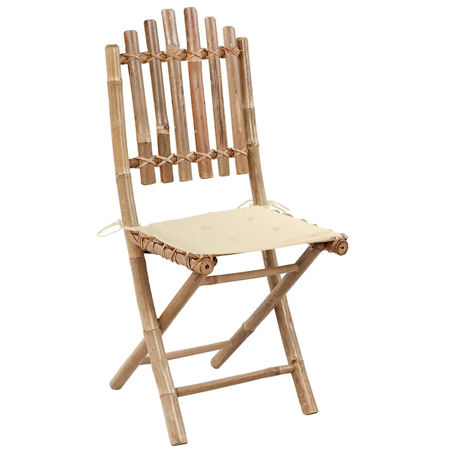 Chaises pliables de jardin lot de 2 avec coussins Bambou - 2