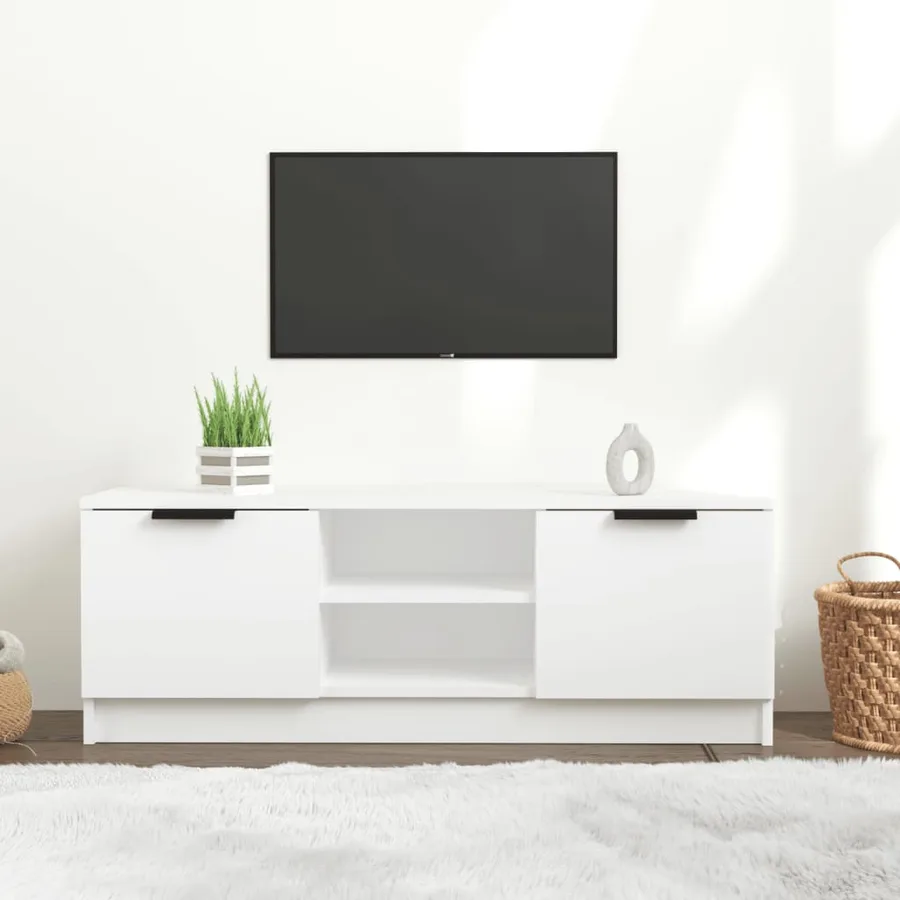 Meuble TV Blanc 102x35x36,5 cm Bois d'ingénierie - 6
