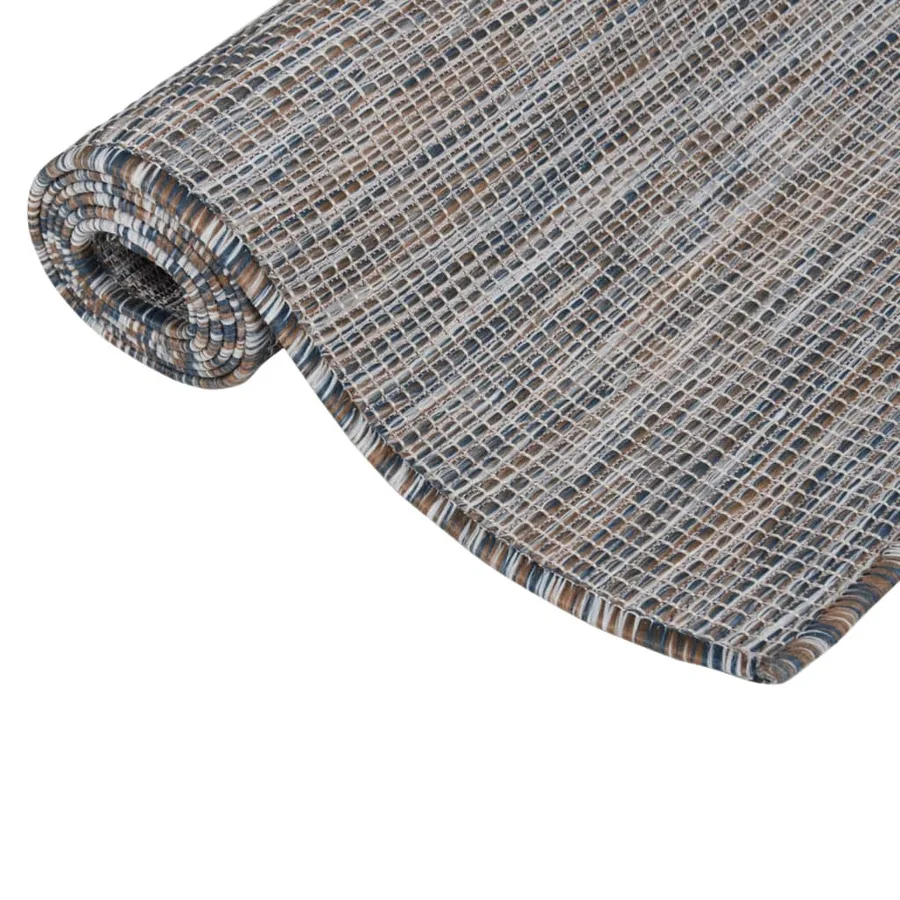Tapis à tissage plat d'extérieur 140x200 cm Marron et bleu - 3