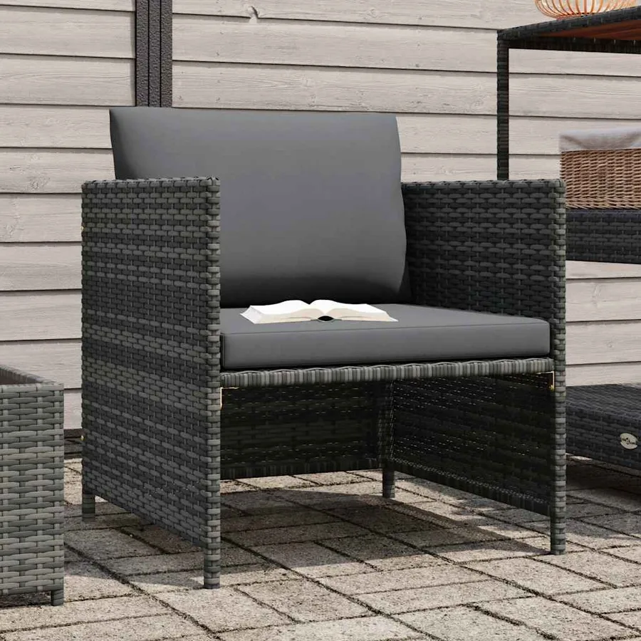 Canapé de jardin avec coussins Gris Résine tressée - 2