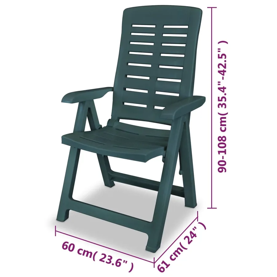 Chaises inclinables de jardin lot de 4 Plastique Vert - 8