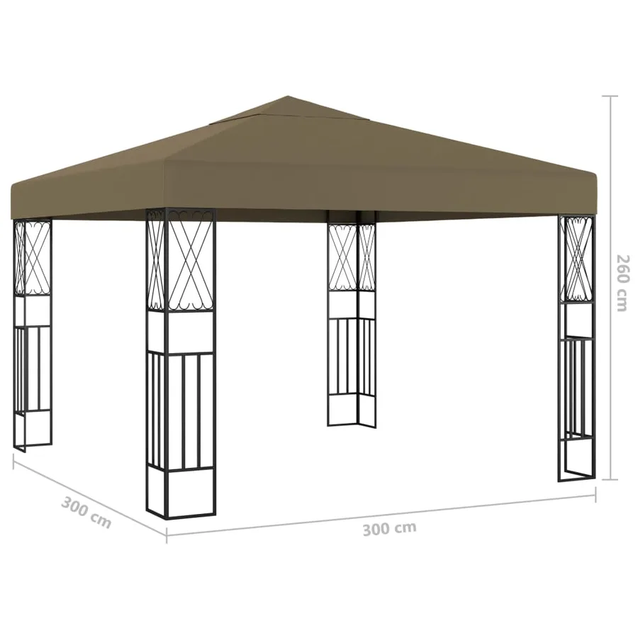 Tonnelle avec guirlande lumineuse à LED 3x3 m Taupe Tissu - 9