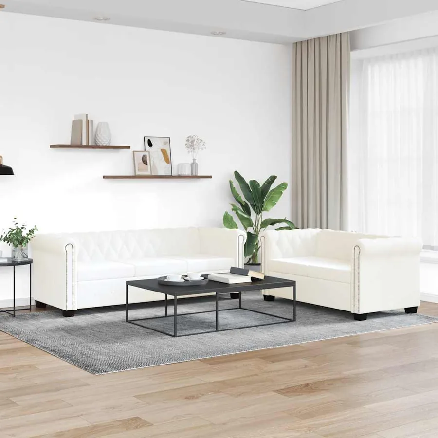 Canapé Chesterfield à 2 places et à 3 places blanc