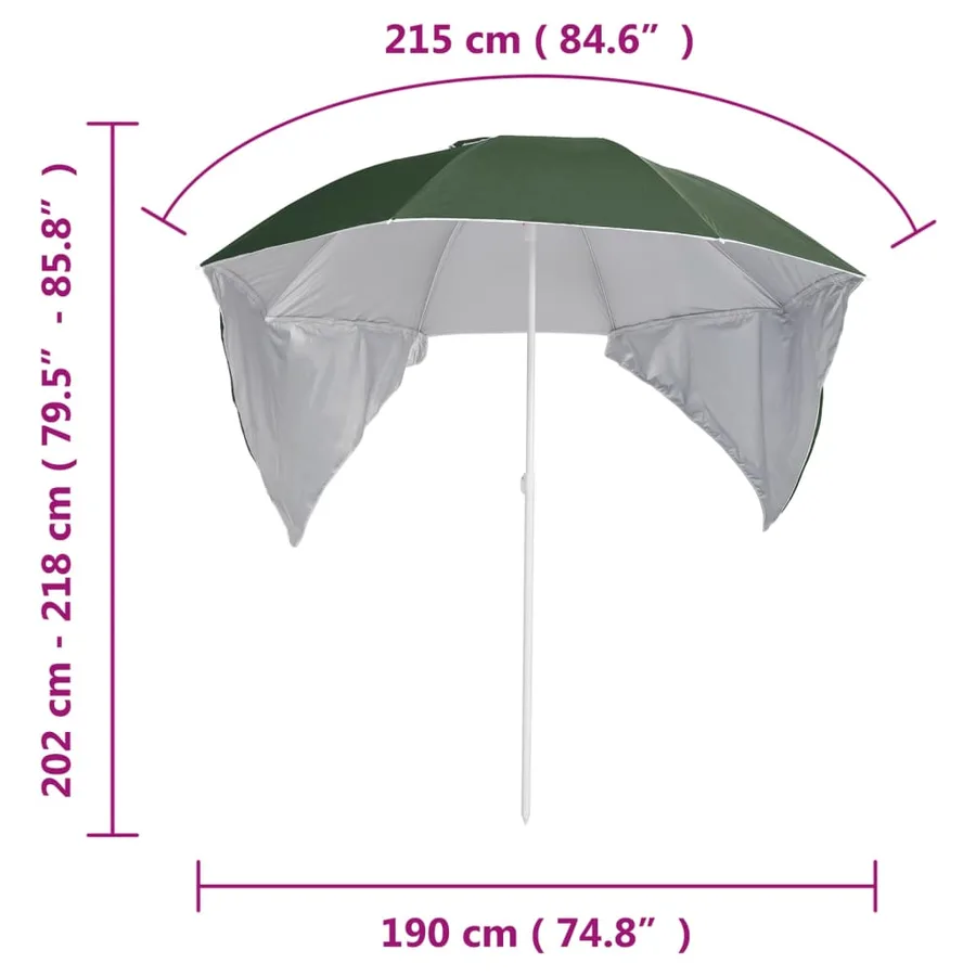 Parasol de plage avec parois latérales vert 215 cm - 9