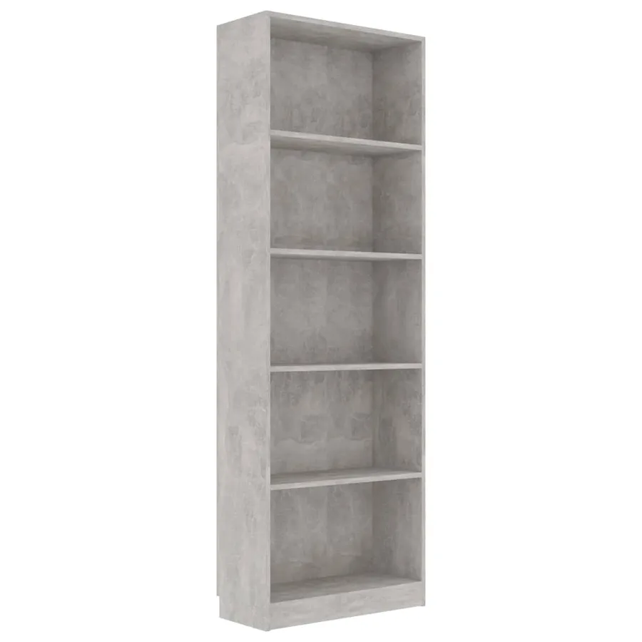 Bibliothèque à 5 niveaux Gris béton 60x24x175cm Bois ingénierie - 2