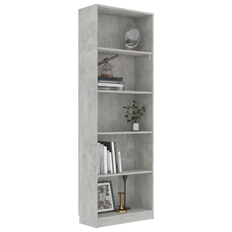 Bibliothèque à 5 niveaux Gris béton 60x24x175cm Bois ingénierie - 3