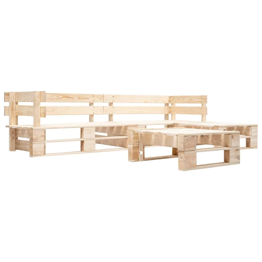 Salon de jardin palette 4 pcs avec coussins gris bois - 3