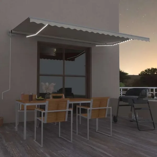 Auvent automatique avec capteur de vent et LED 500x350 cm Crème