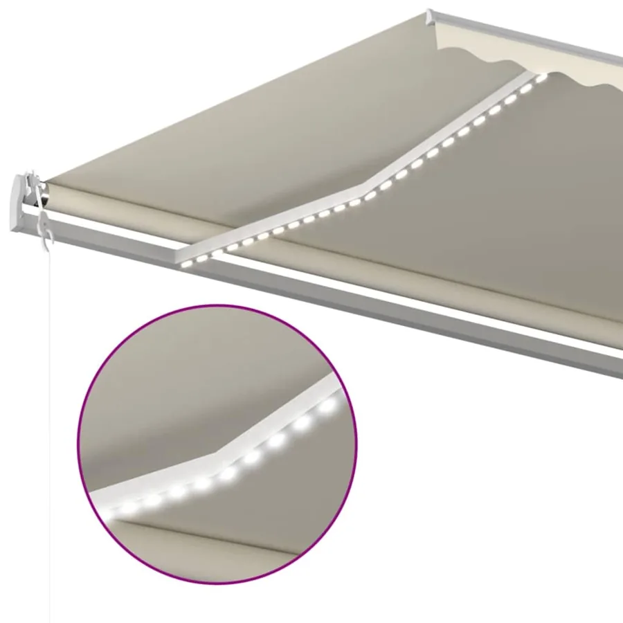 Auvent automatique avec capteur de vent et LED 500x350 cm Crème - 4