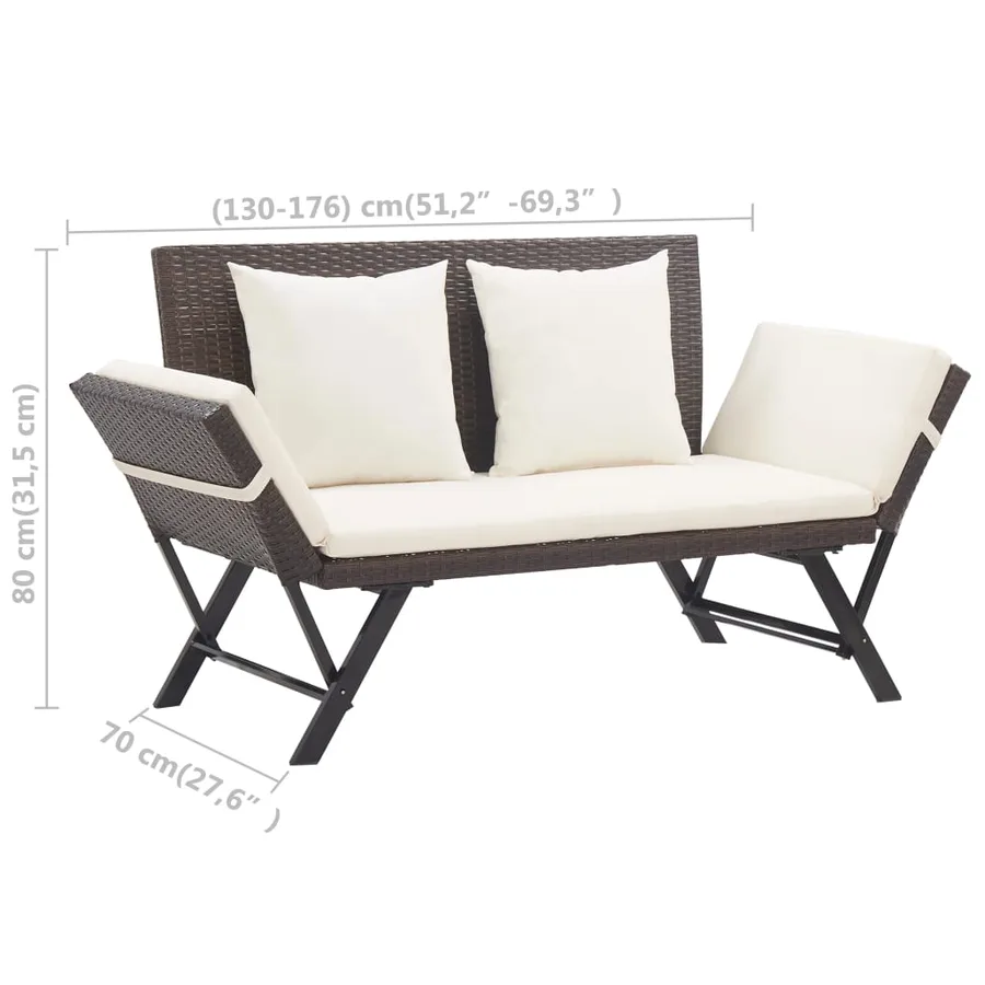Banc de jardin avec coussins 176 cm Marron Résine tressée - 10