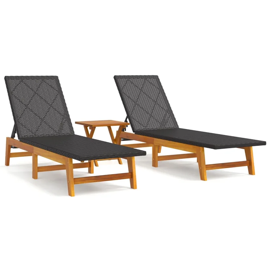 Salon de jardin 3 pcs résine tressée et bois massif d'acacia - 2
