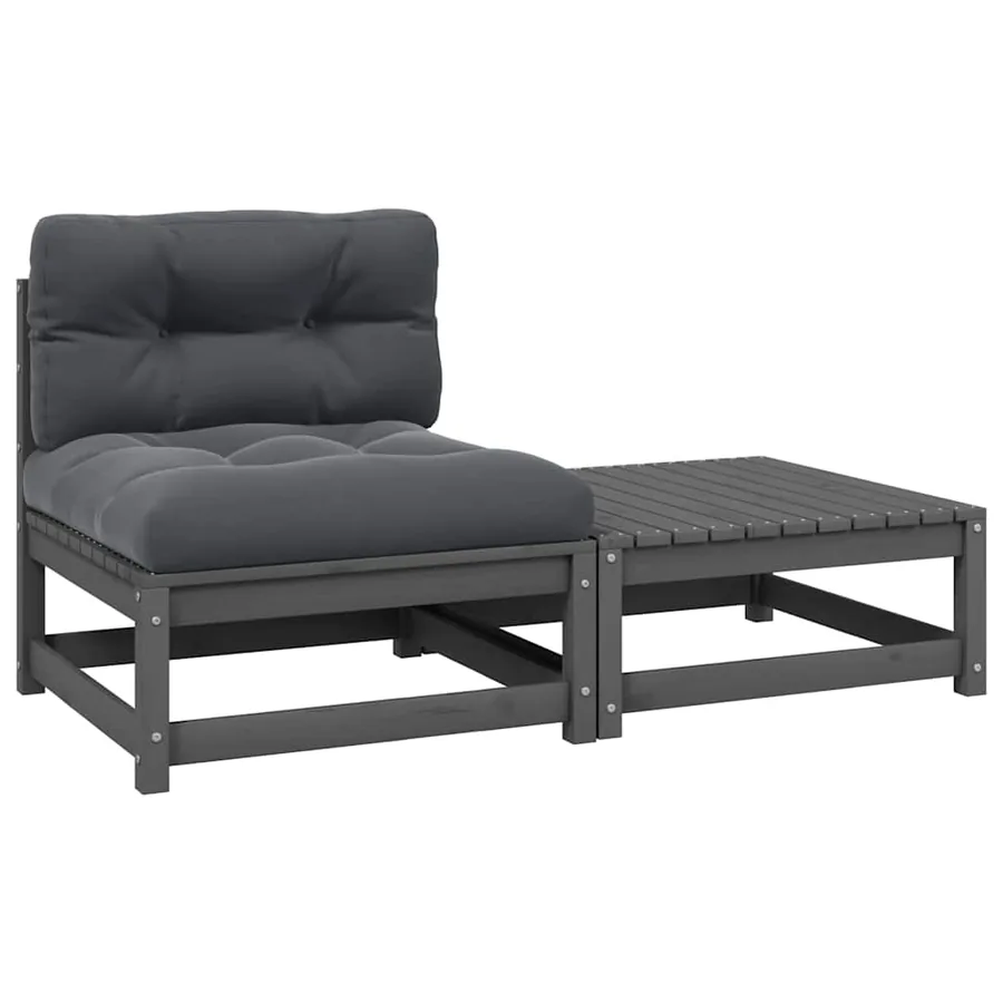 Salon de jardin 2 pcs avec coussins Gris Bois de pin massif