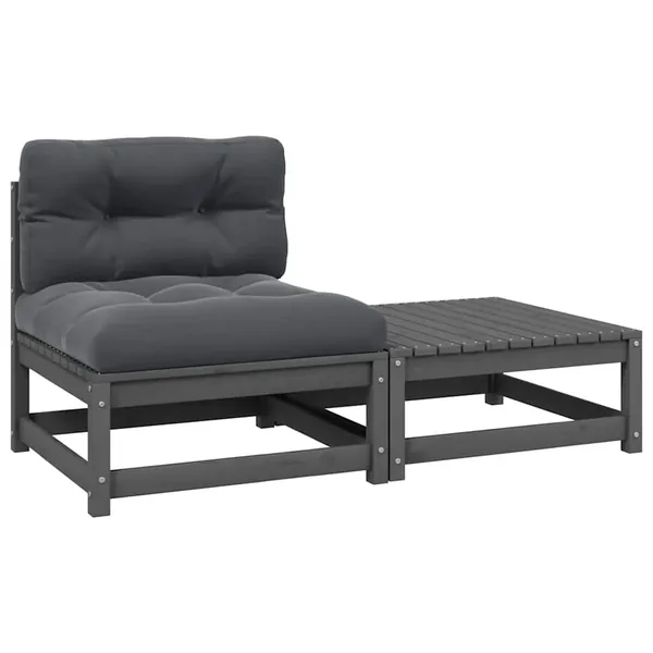 Salon de jardin 2 pcs avec coussins Gris Bois de pin massif