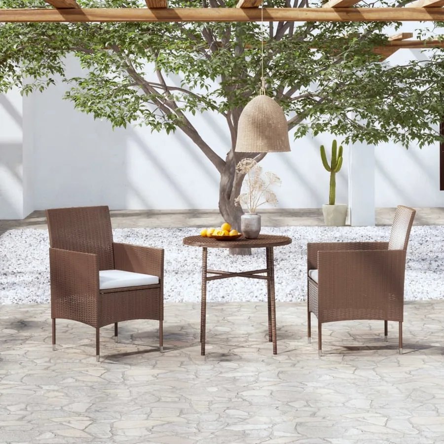 Ensemble à manger de jardin 3pcs Résine tressée Marron
