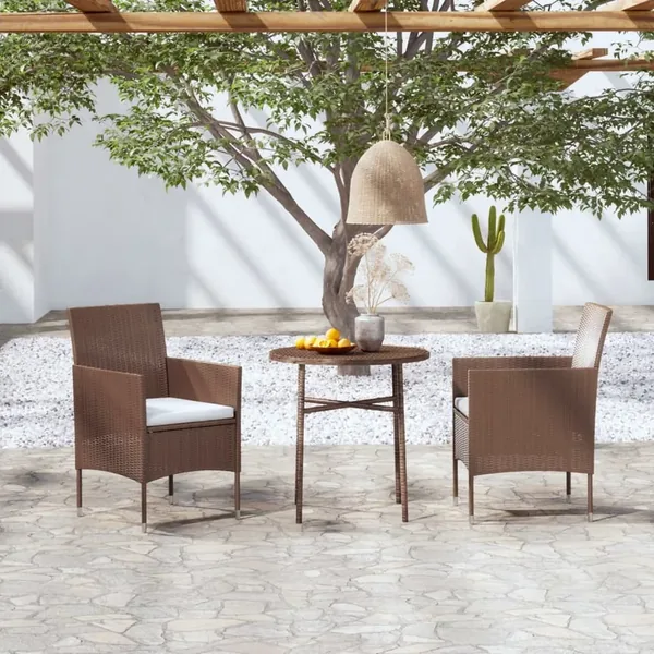 Ensemble à manger de jardin 3pcs Résine tressée Marron