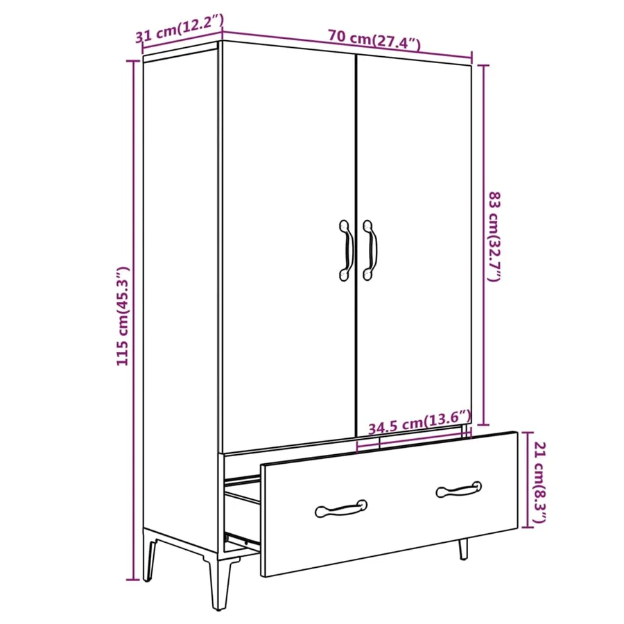 Buffet Sonoma gris 70x31x115 cm Bois d'ingénierie - 8