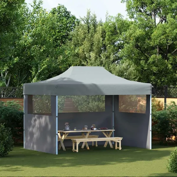 Tente de réception pliable avec 3 parois 3x4 m Acier Anthracite