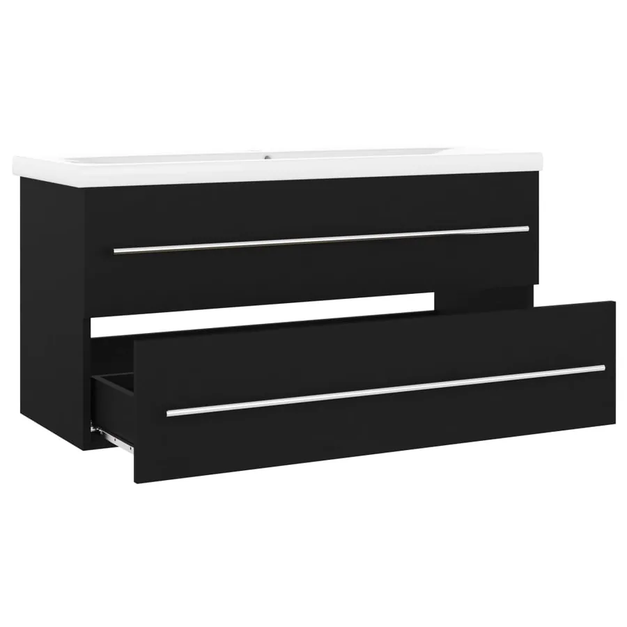 Armoire d'évier avec lavabo intégré Noir Aggloméré - 8