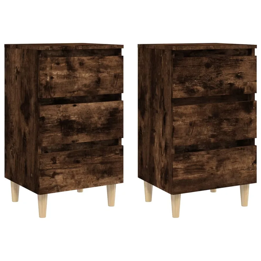 Tables de chevet et pieds en bois 2 pcs Chêne fumé 40x35x69 cm - 2